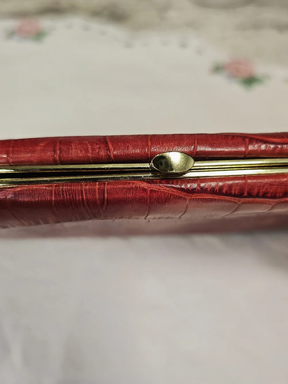 Vintage Red ABAS Genuine Leather Wallet Croc Embossed Frame Clutch Organizer